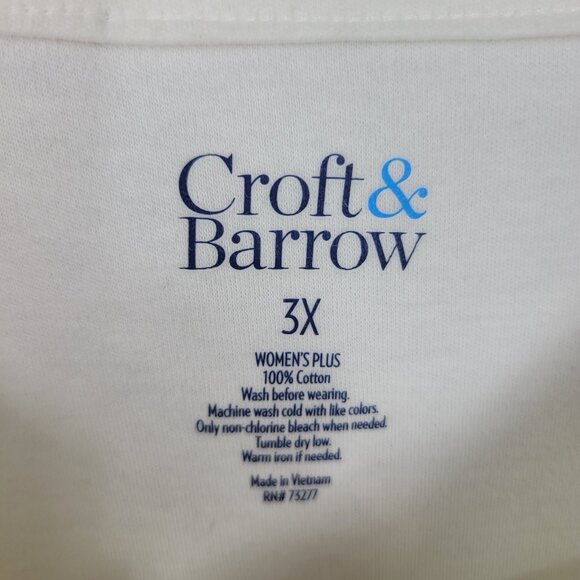 Croft Barrow T-Shirt Plus Size 3X Top Stripe Floral Print 3/4 Sleeve Scalloped - Picture 4 of 4